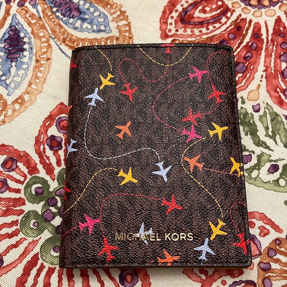 Michael Kors passport holder limited edition airplane print